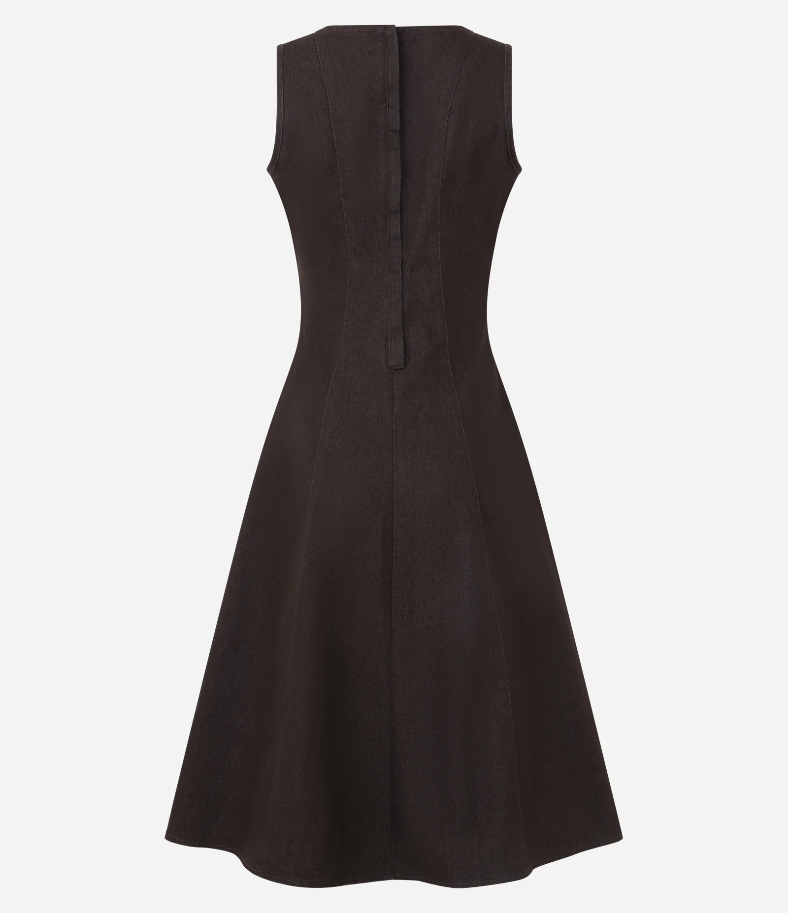 Vestido Midi em Jeans com Recortes e Gola Redonda Marrom Escuro 4
