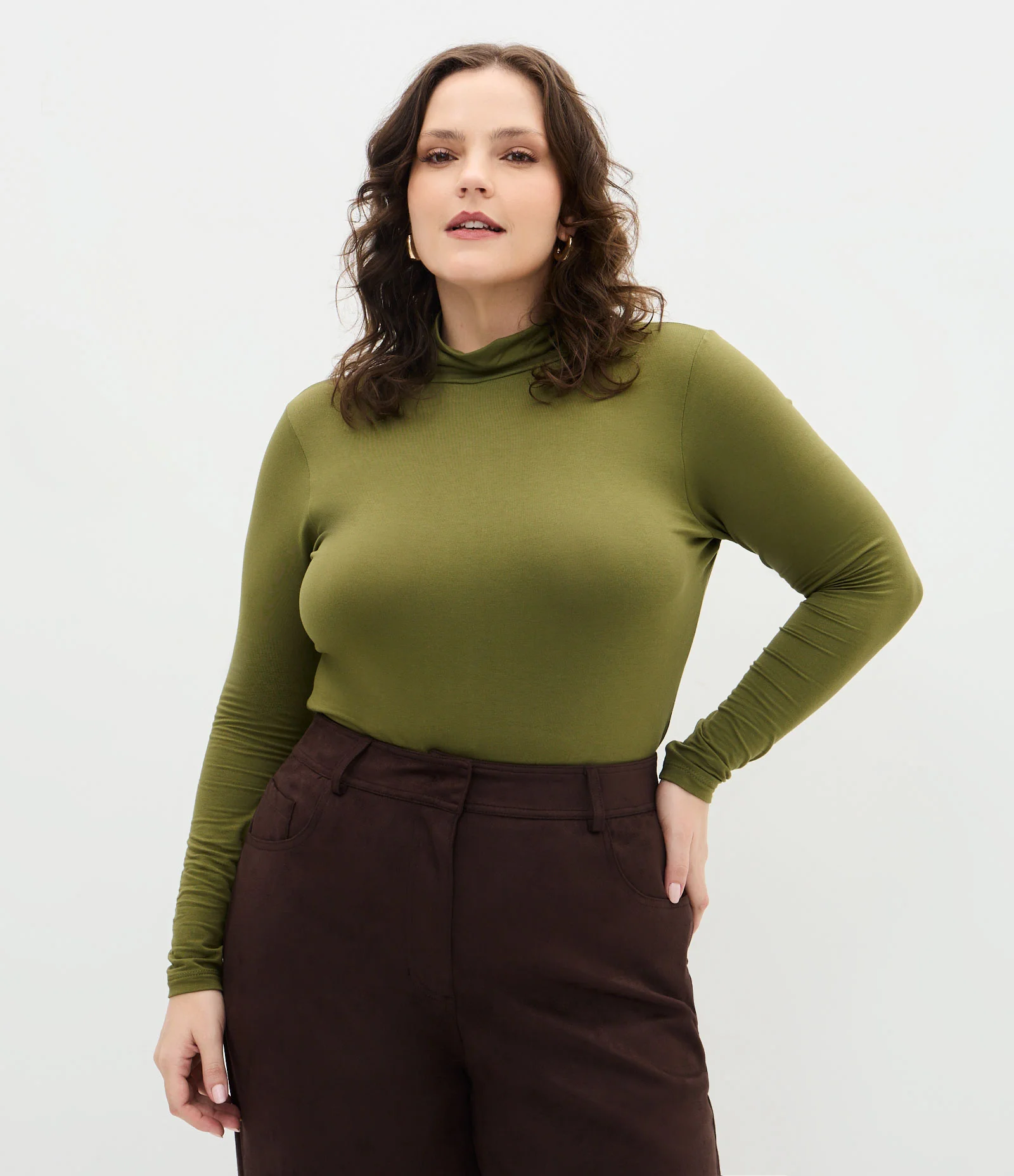 Blusa Gola Alta em Viscolycra Curve & Plus Size Verde 1