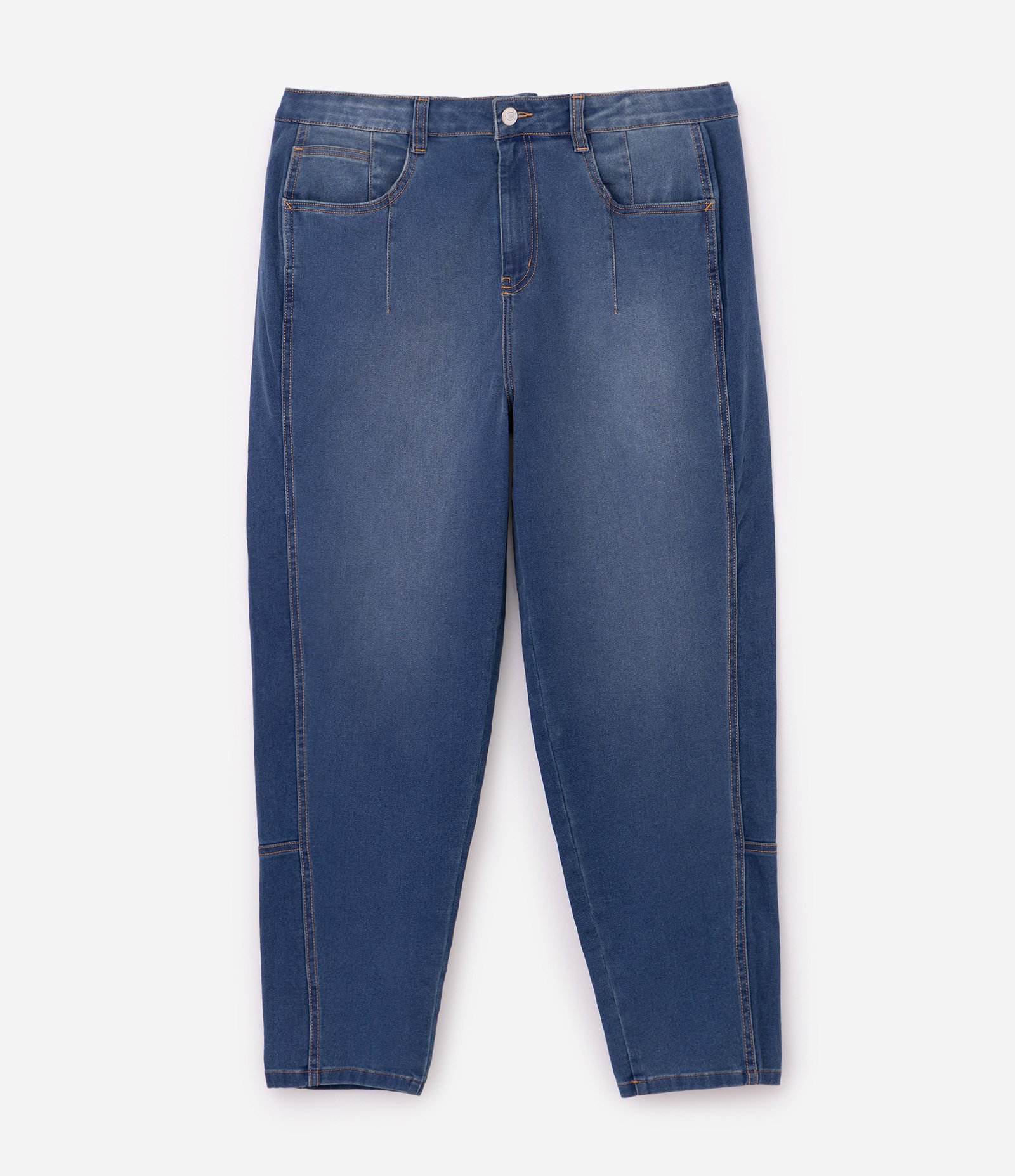 Calça Jeans Mom em Moletinho com Elastano Curve & Plus Size Azul 6