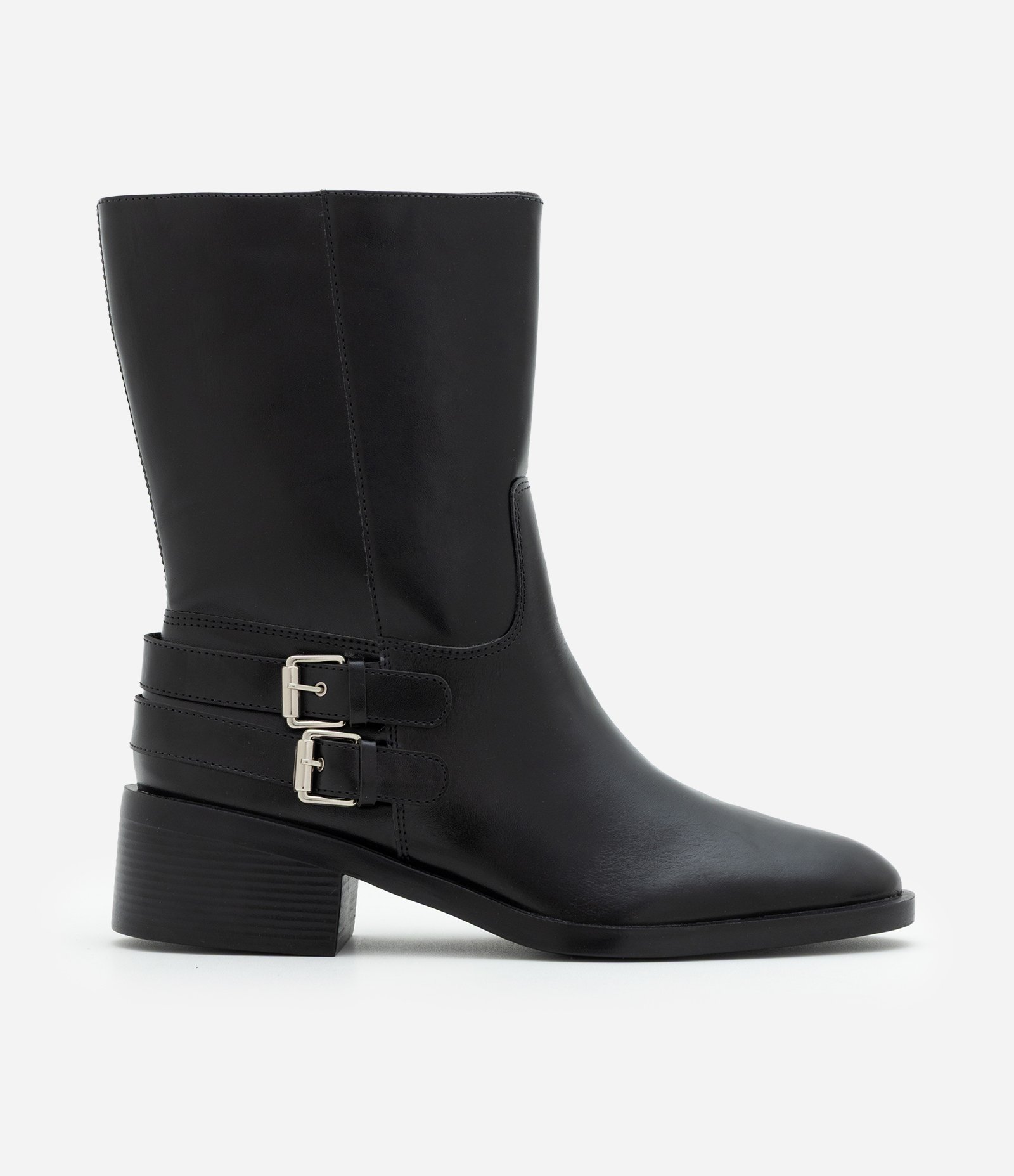 Bota Cano Curto em PU com Salto Bloco Preto 1