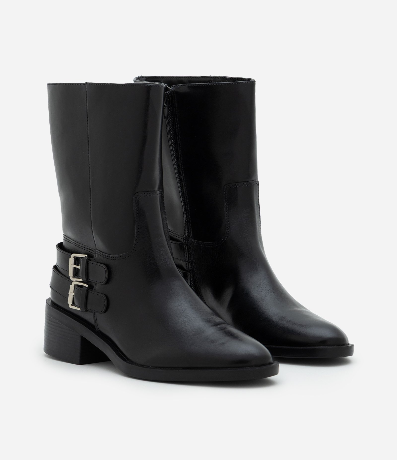 Bota Cano Curto em PU com Salto Bloco Preto 3