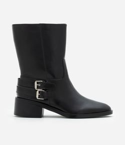 Bota Cano Curto em PU com Salto Bloco