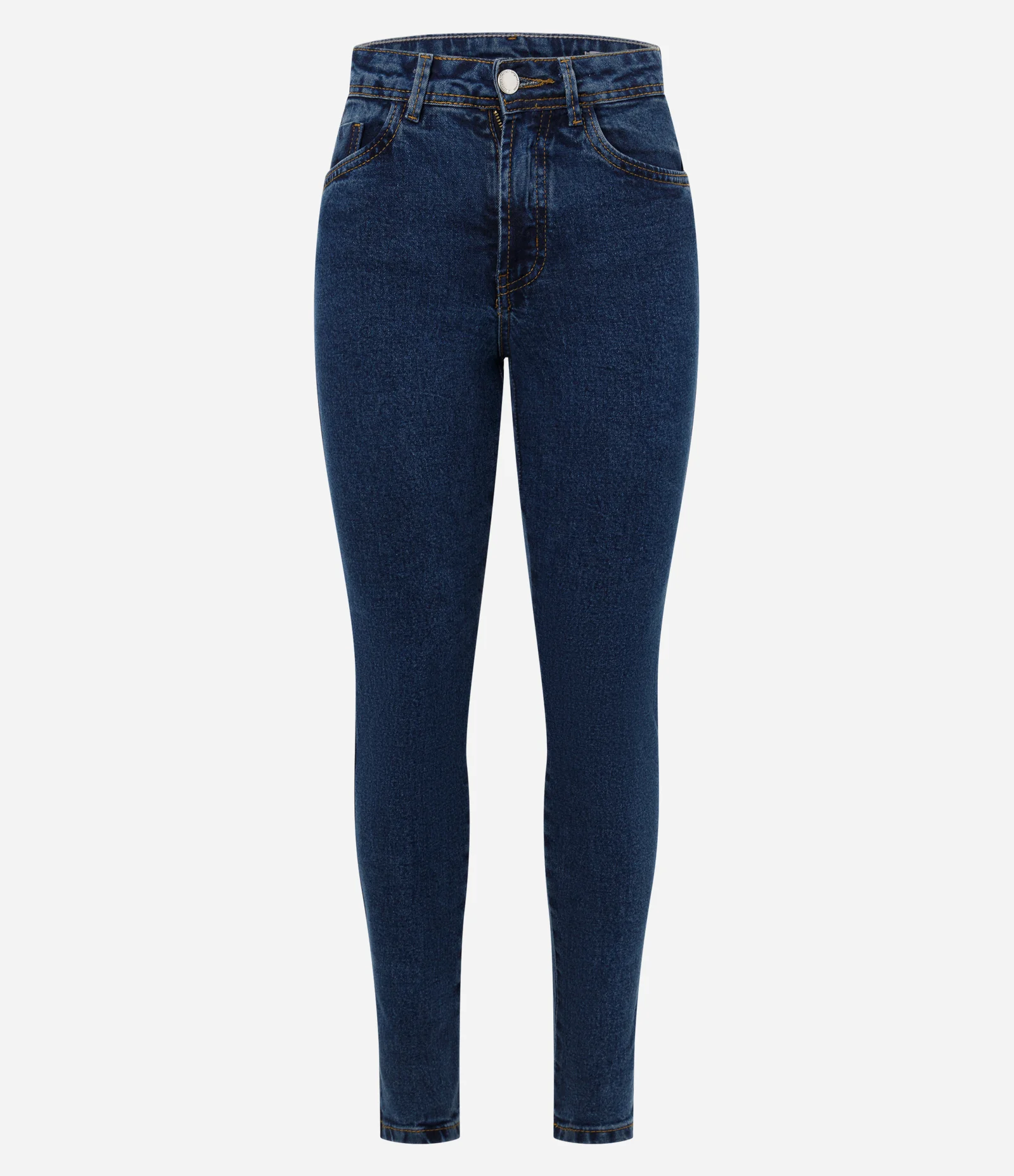Calça Skinny em Jeans com Cintura Alta Azul Marinho 1
