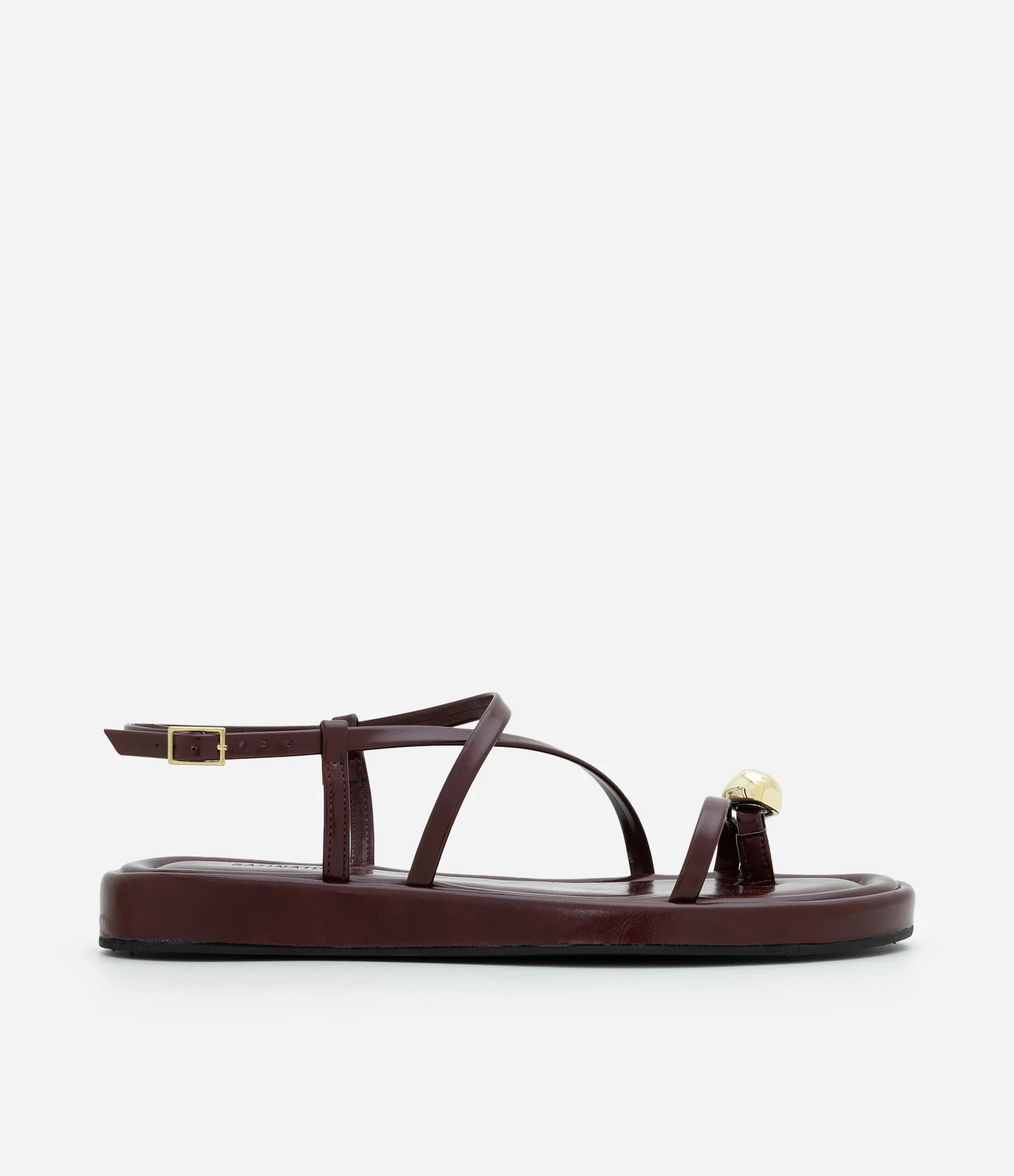 Sandália Flatform em PU com Tiras Finas e Dedeira Vinho 1