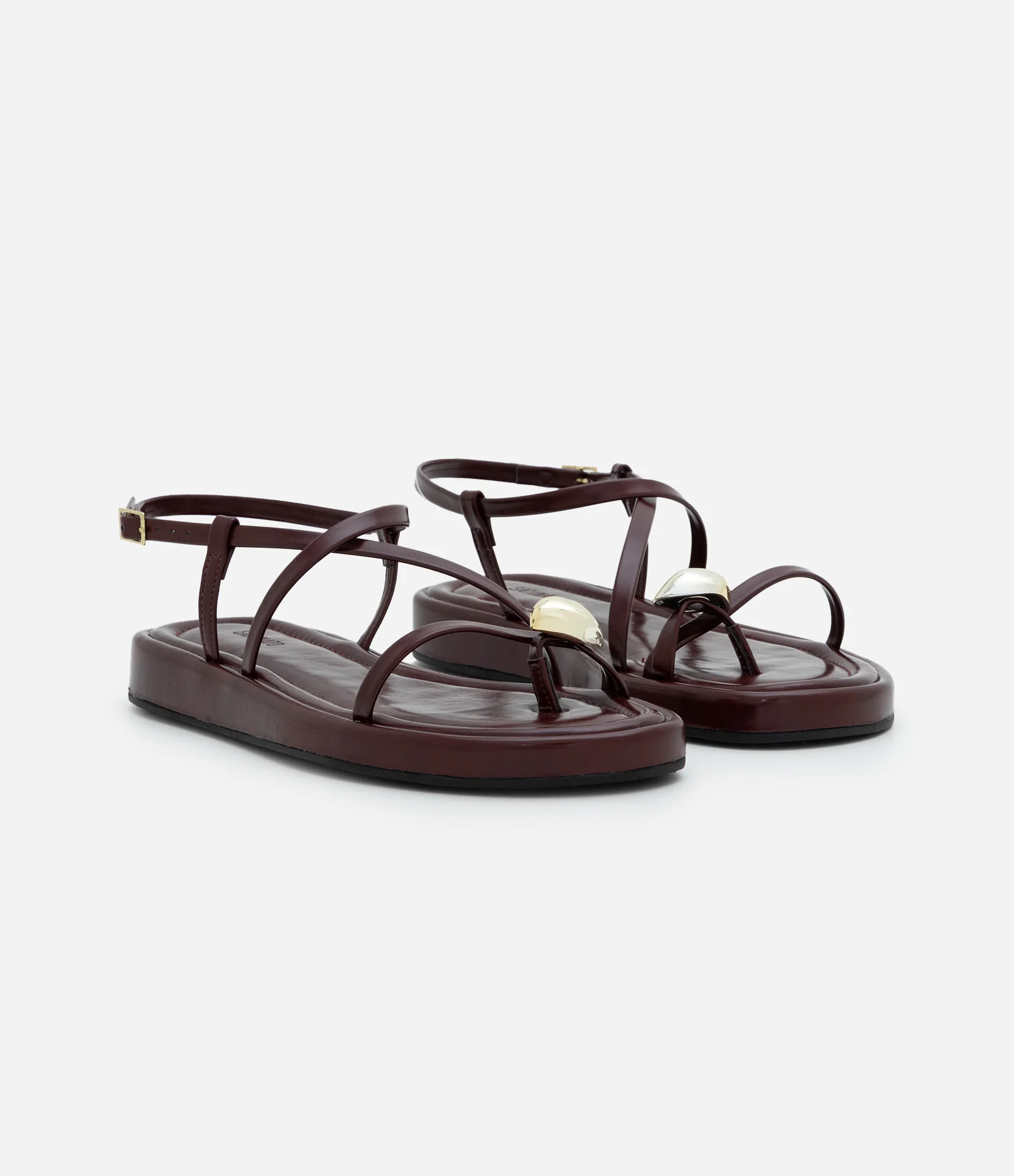 Sandália Flatform em PU com Tiras Finas e Dedeira Vinho 2
