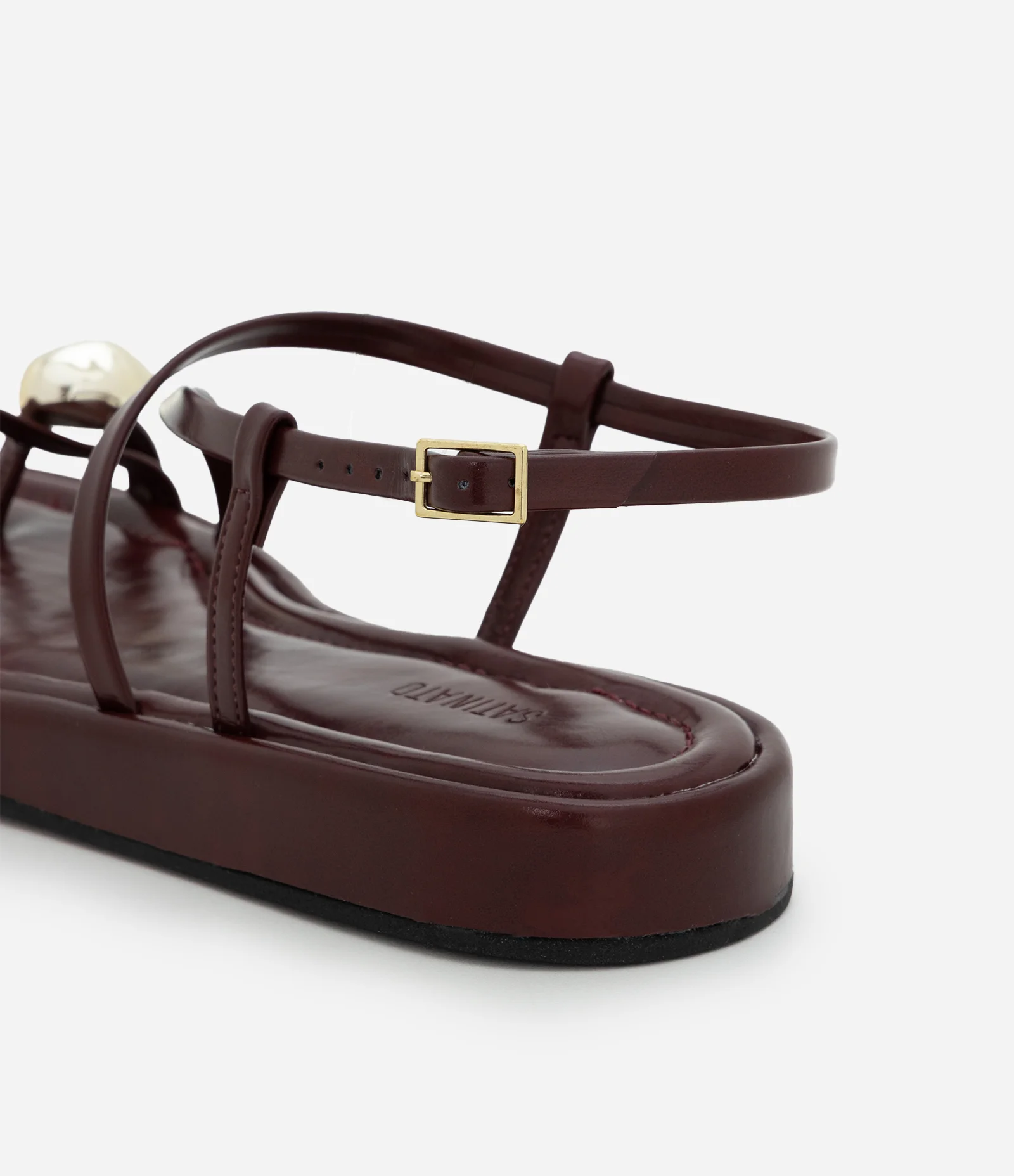 Sandália Flatform em PU com Tiras Finas e Dedeira Vinho 3