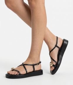 Sandália Flatform em PU com Tiras Finas e Dedeira