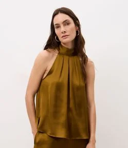 Blusa Halter Neck Acetinada com Gola Laço