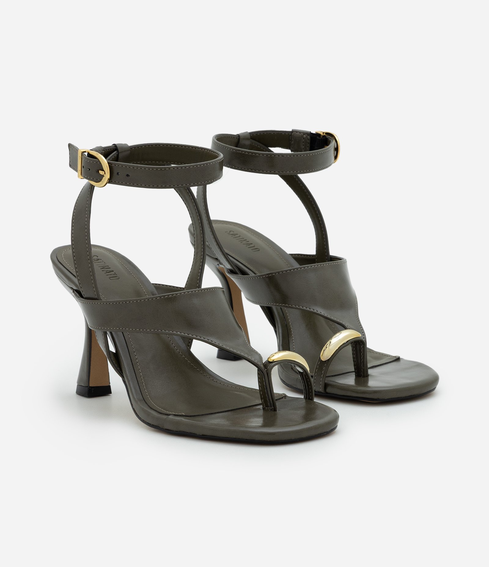 Sandália em PU com Dedeira e Salto Quadrado Verde 3