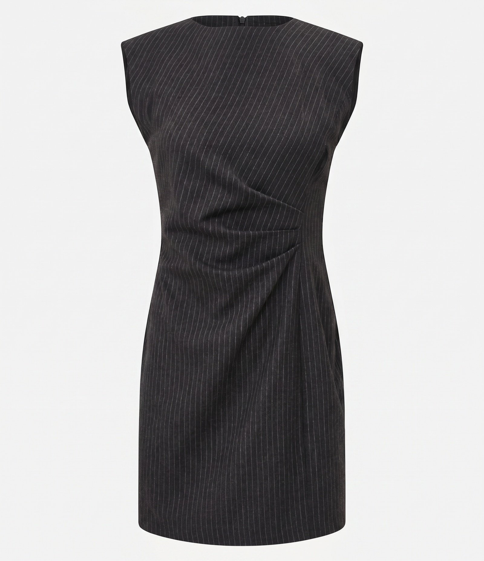 Vestido Curto Listrado com Drapeado Lateral Cinza 5