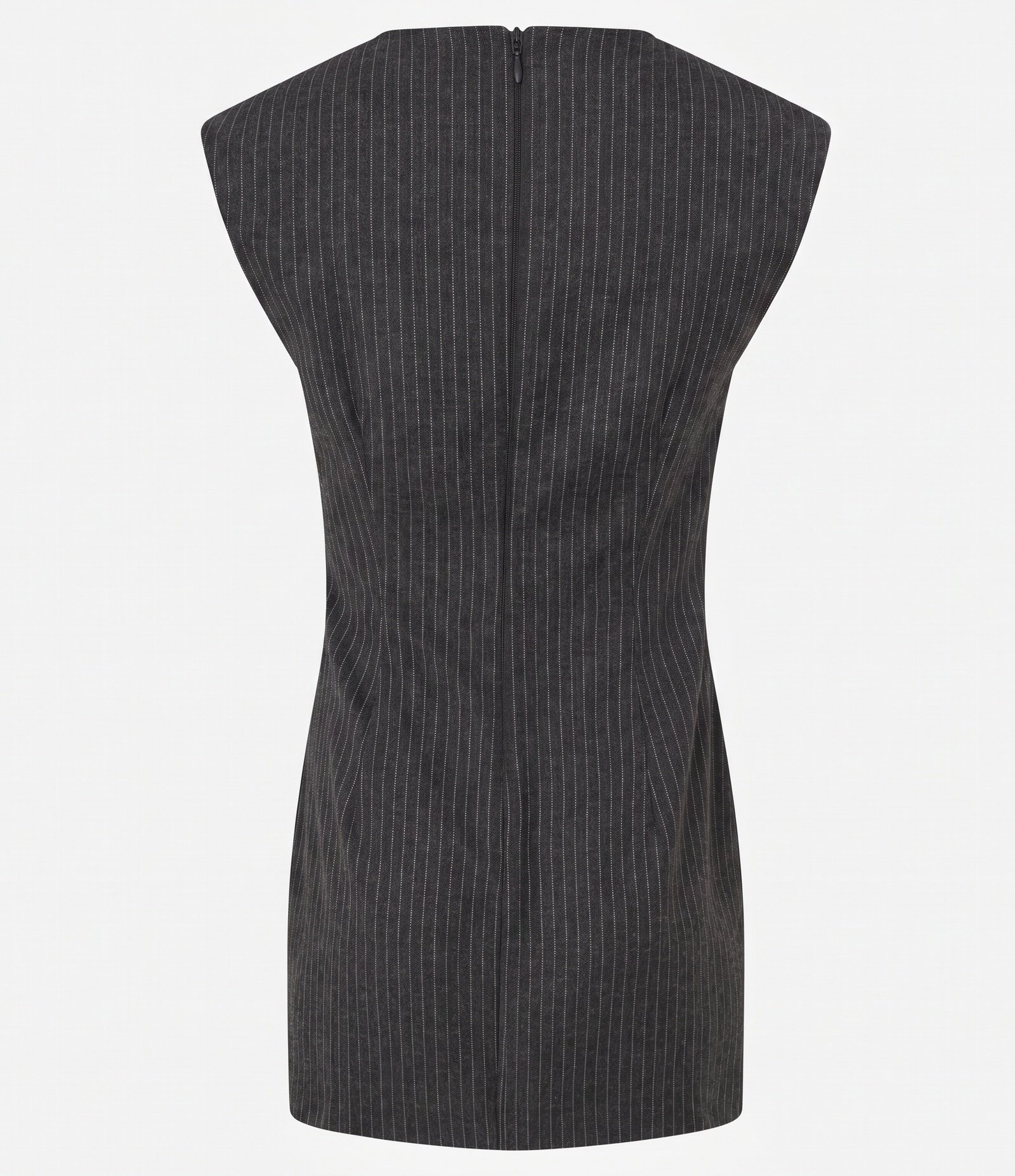 Vestido Curto Listrado com Drapeado Lateral Cinza 6