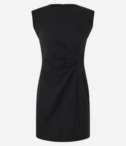 Vestido Curto Listrado com Drapeado Lateral