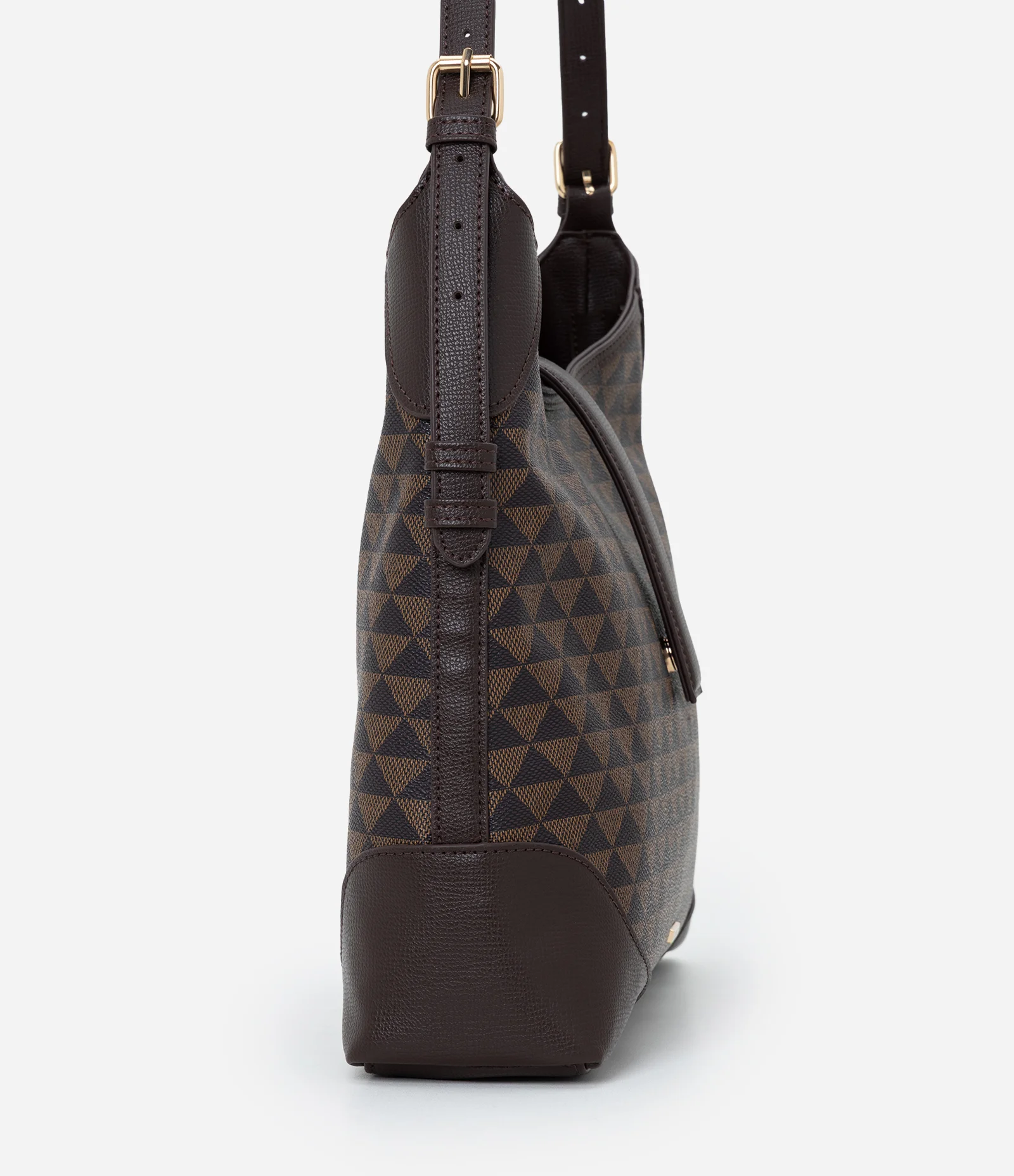 Bolsa Hobo Grande com Estampa Triângulos Marrom 2