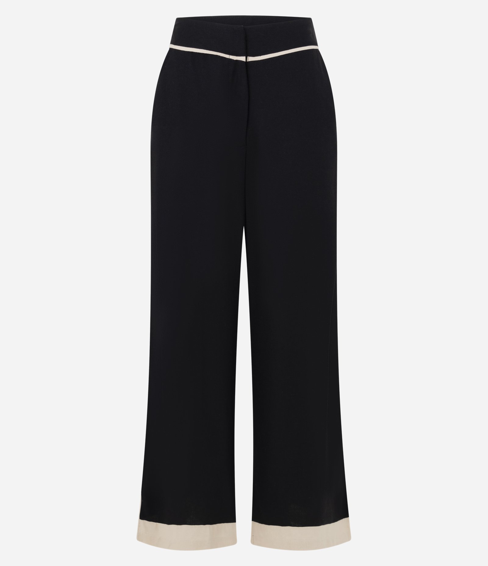 Calça Pantalona em Viscolinho com Detalhes Contrastantes Preto 5