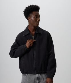 Jaqueta Jeans Bomber com Zíper