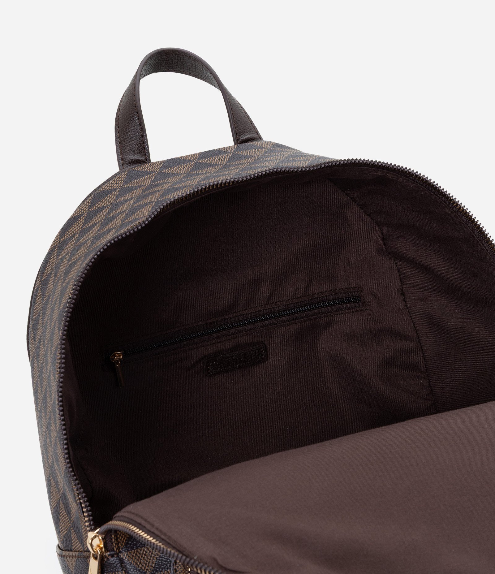 Mochila em PU com Estampa de Triângulos Marrom 5