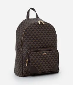 Mochila em PU com Estampa de Triângulos