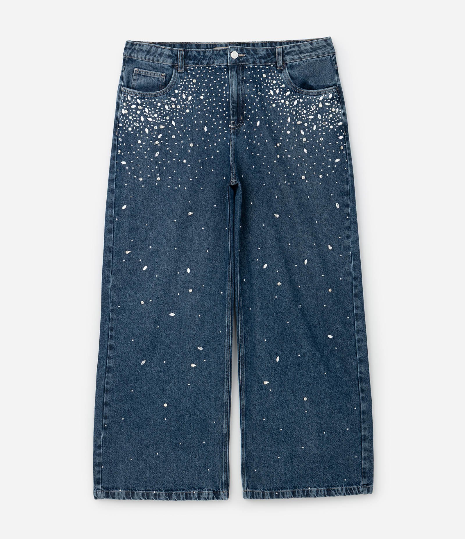 Calça Jeans Wide com Brilhos Curve & Plus Size Azul 1