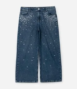 Calça Jeans Wide com Brilhos Curve & Plus Size