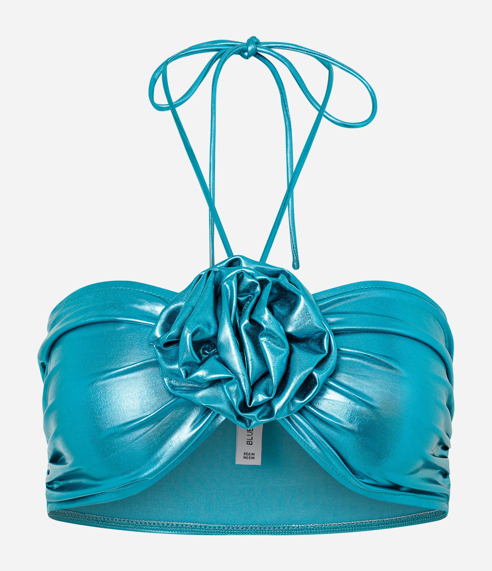 Top Super Cropped Metalizado com Flor Central Algiers Blue 3