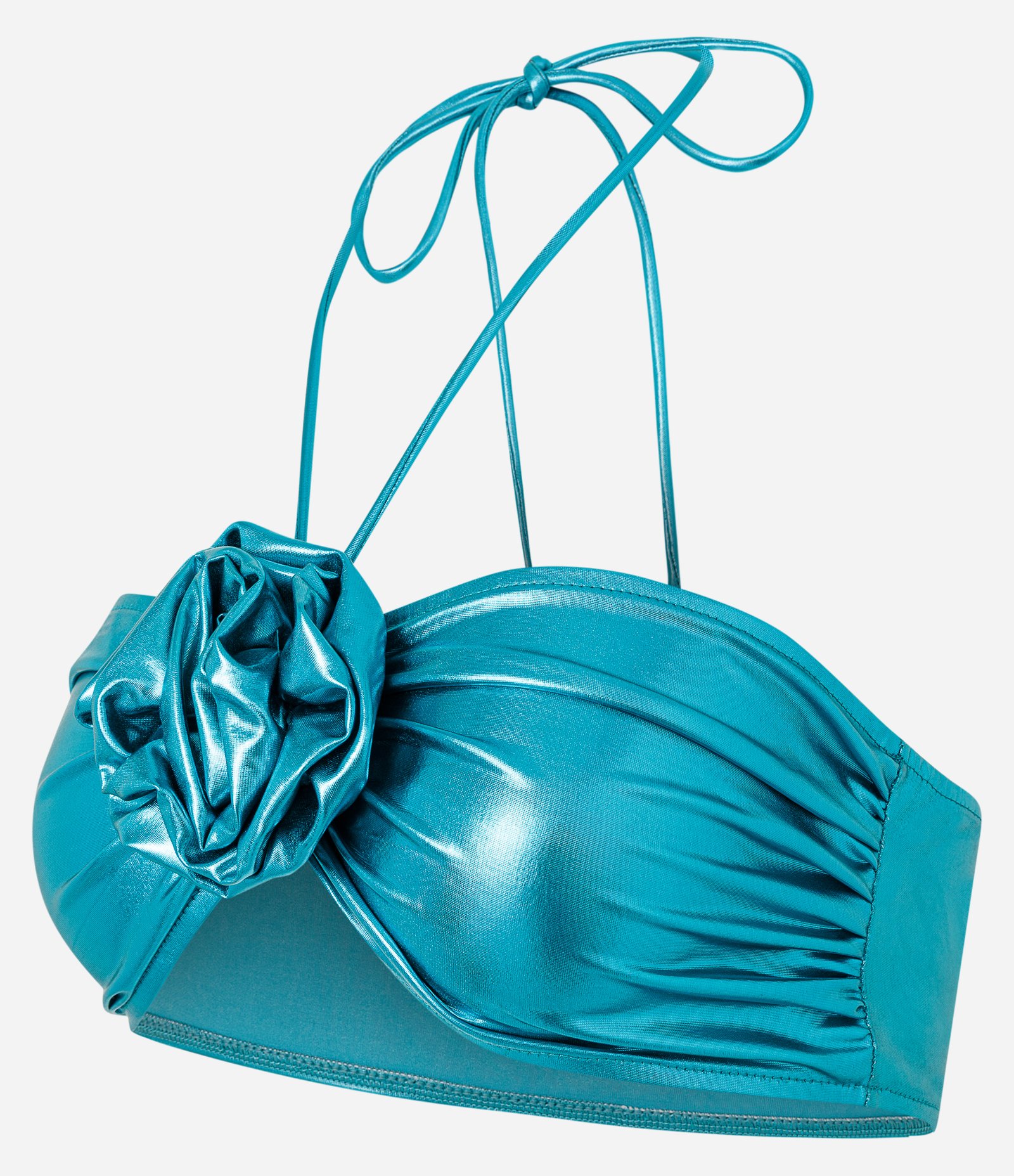 Top Super Cropped Metalizado com Flor Central Algiers Blue 4