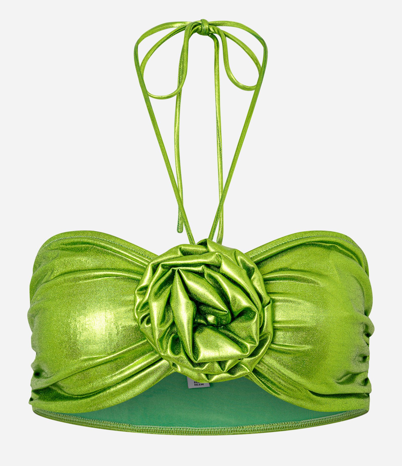 Top Super Cropped Metalizado com Flor Central Verde Metálico 3