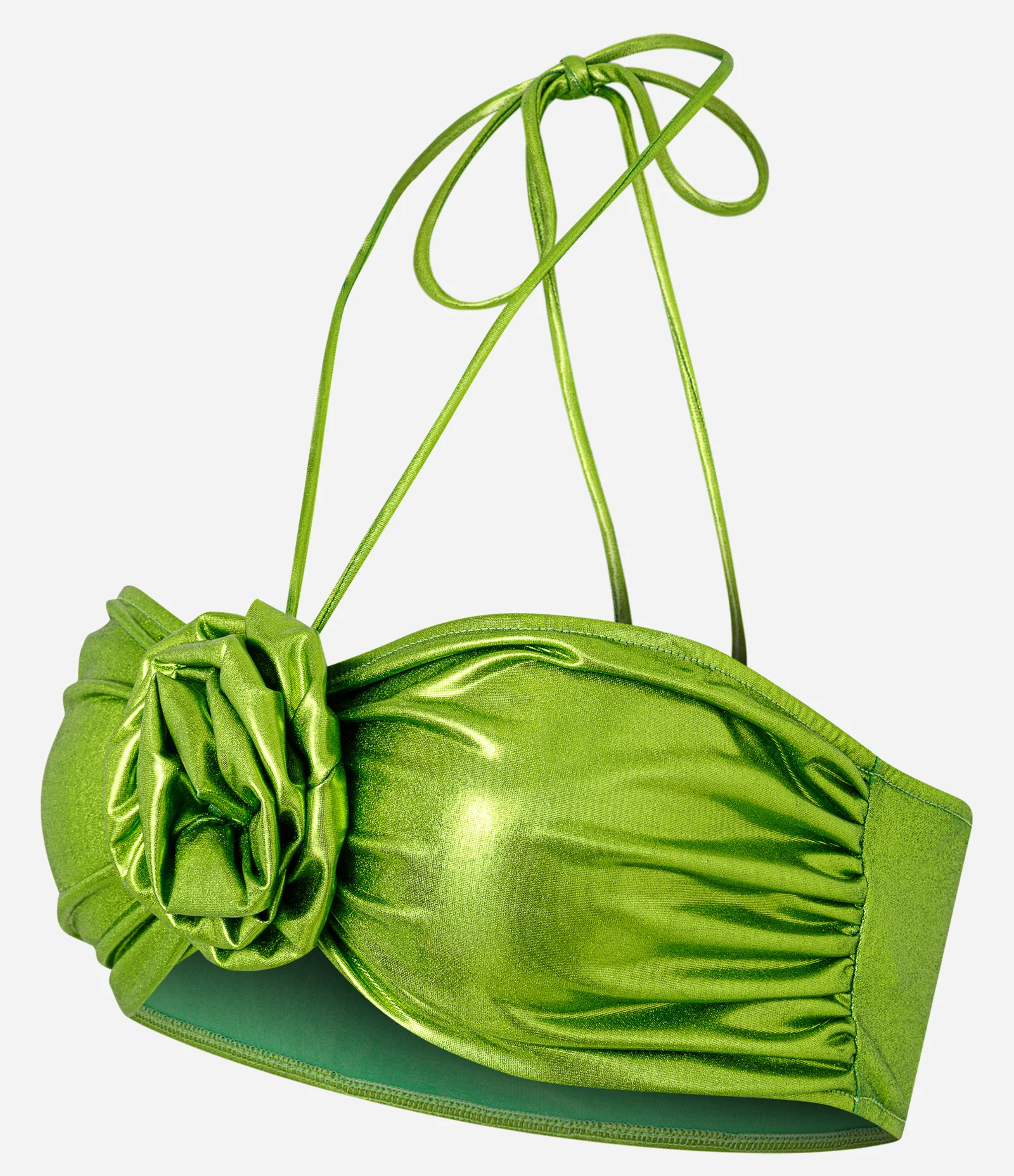 Top Super Cropped Metalizado com Flor Central Verde Metálico 4