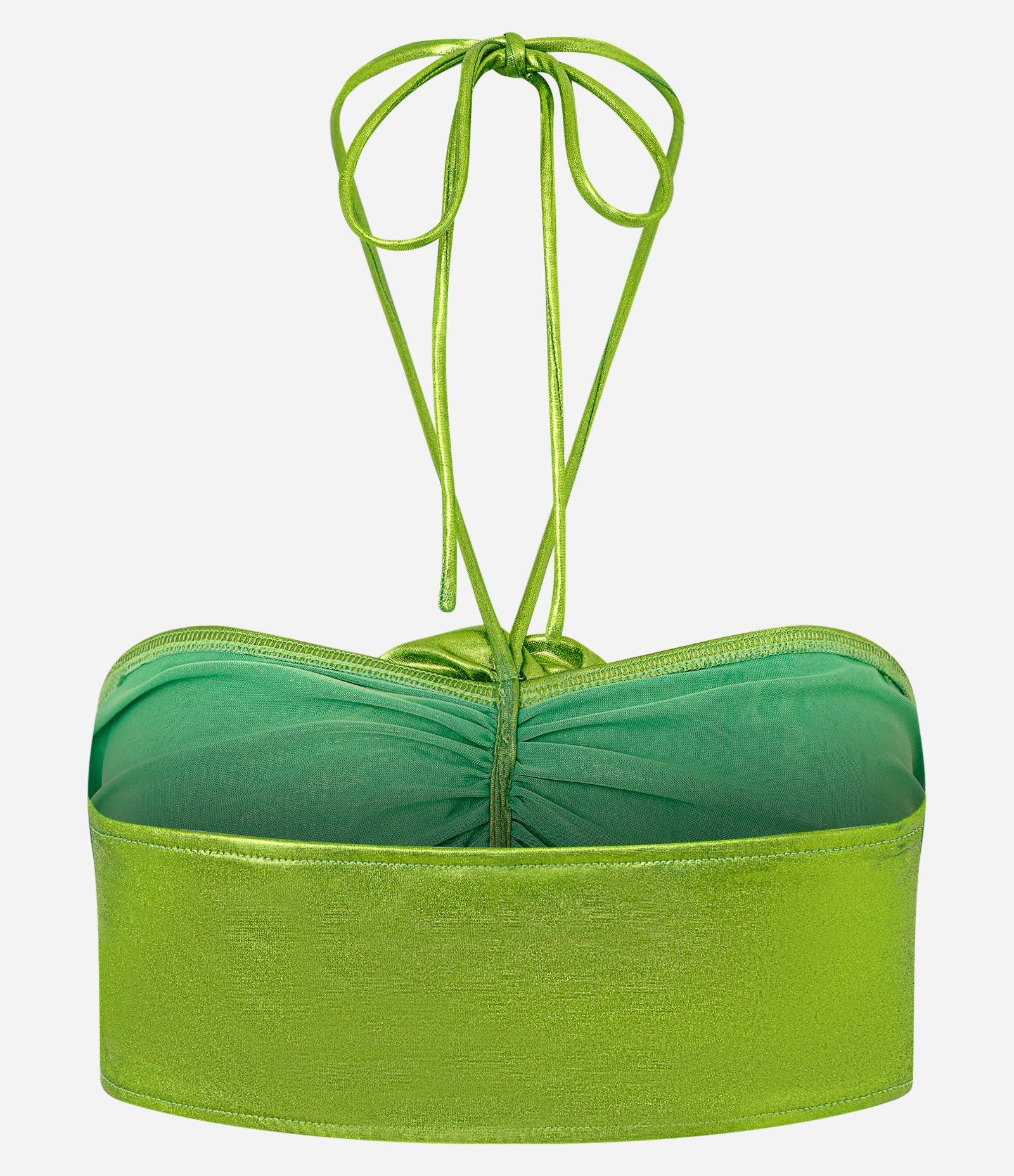 Top Super Cropped Metalizado com Flor Central Verde Metálico 5