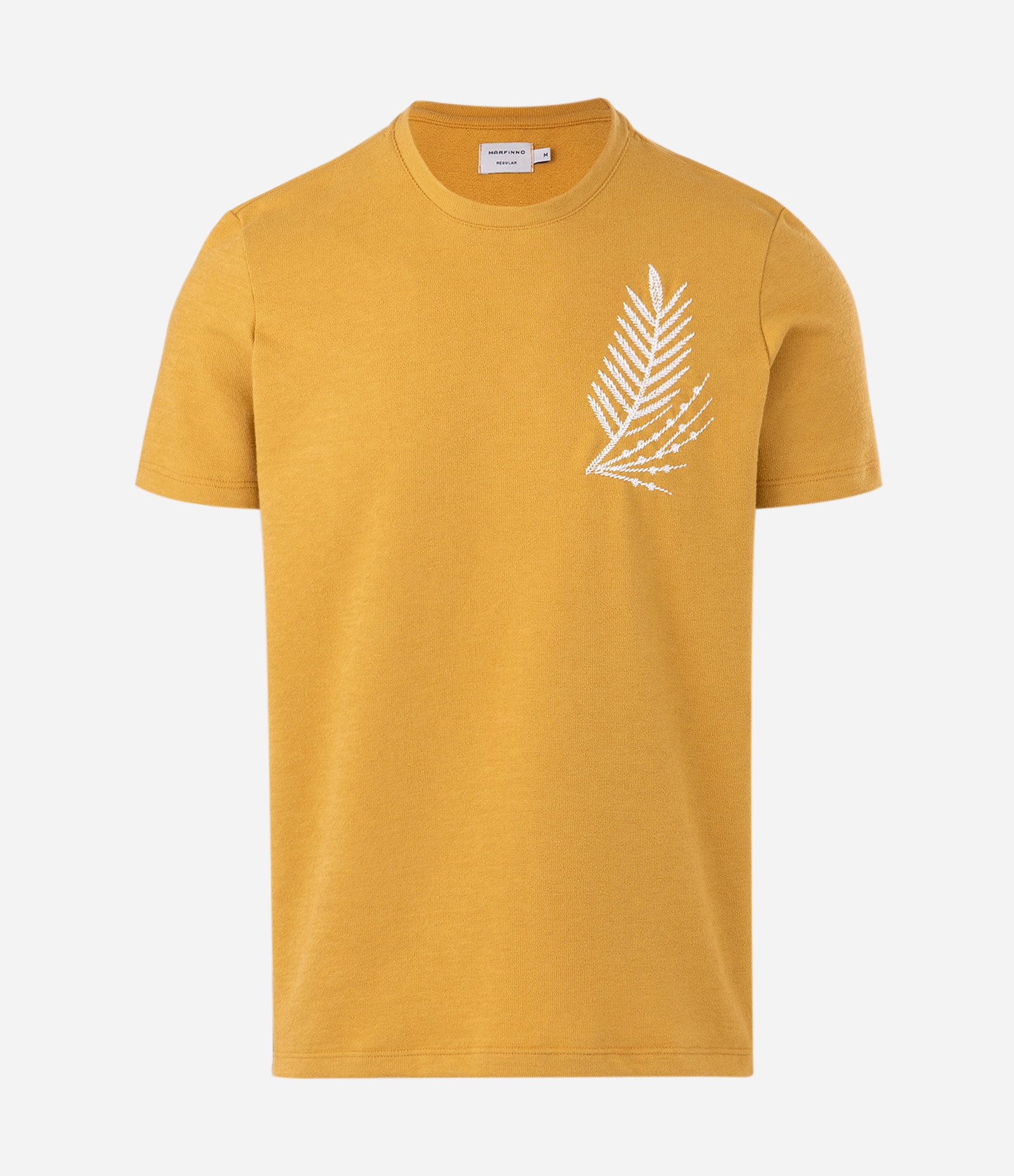 Camiseta Manga Curta com Folhagem Bordada Amarelo 4