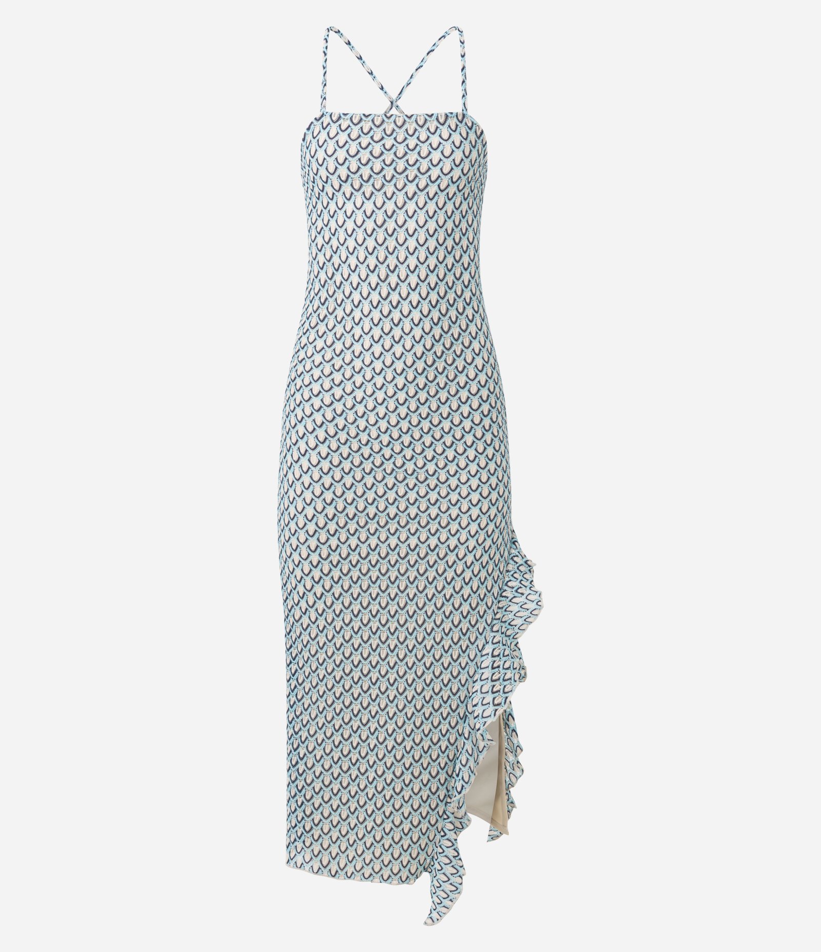 Vestido Longo Texturizado de Alcinha com Fenda Lateral Azul 5