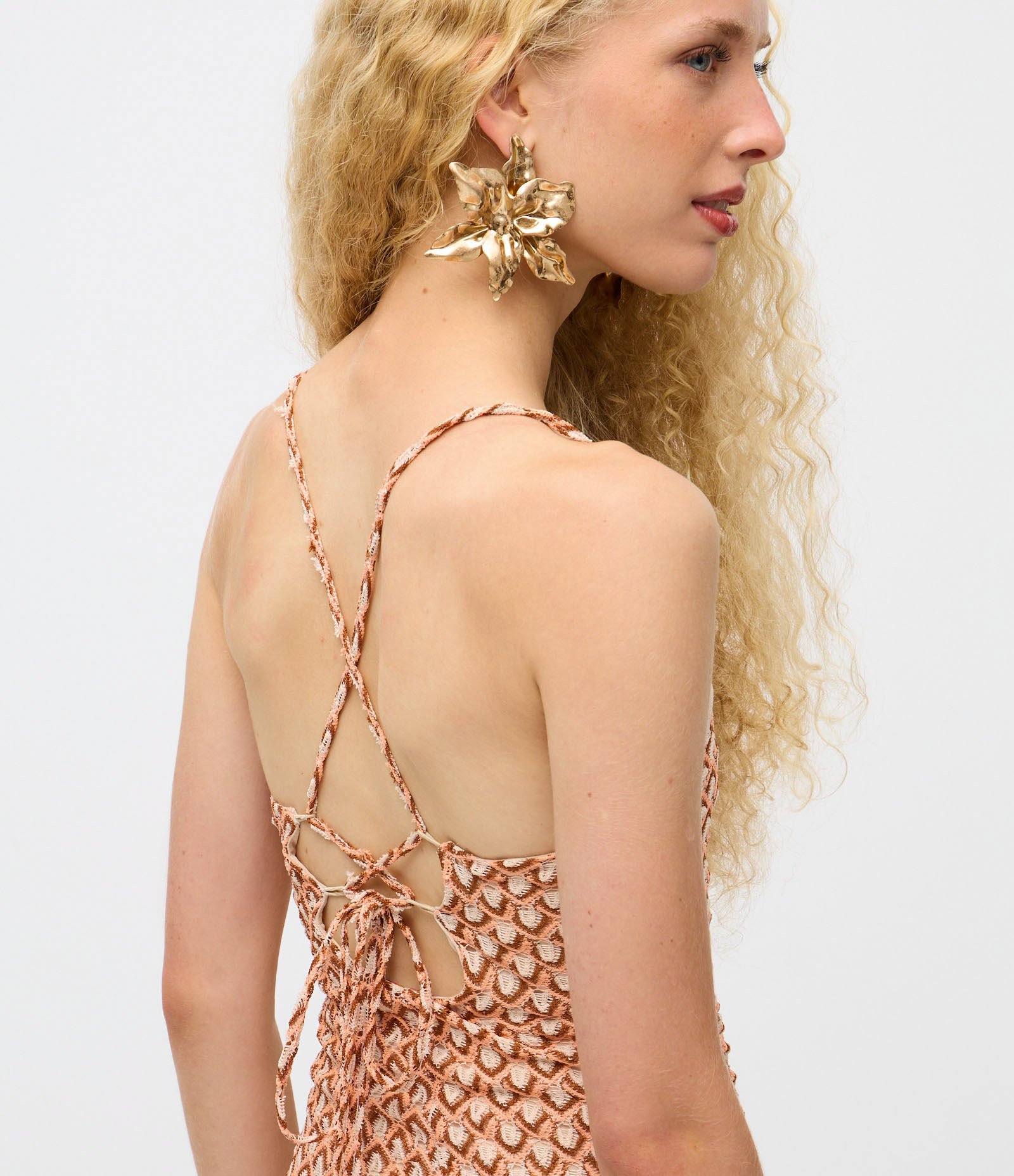 Vestido Longo Texturizado de Alcinha com Fenda Lateral Laranja 3