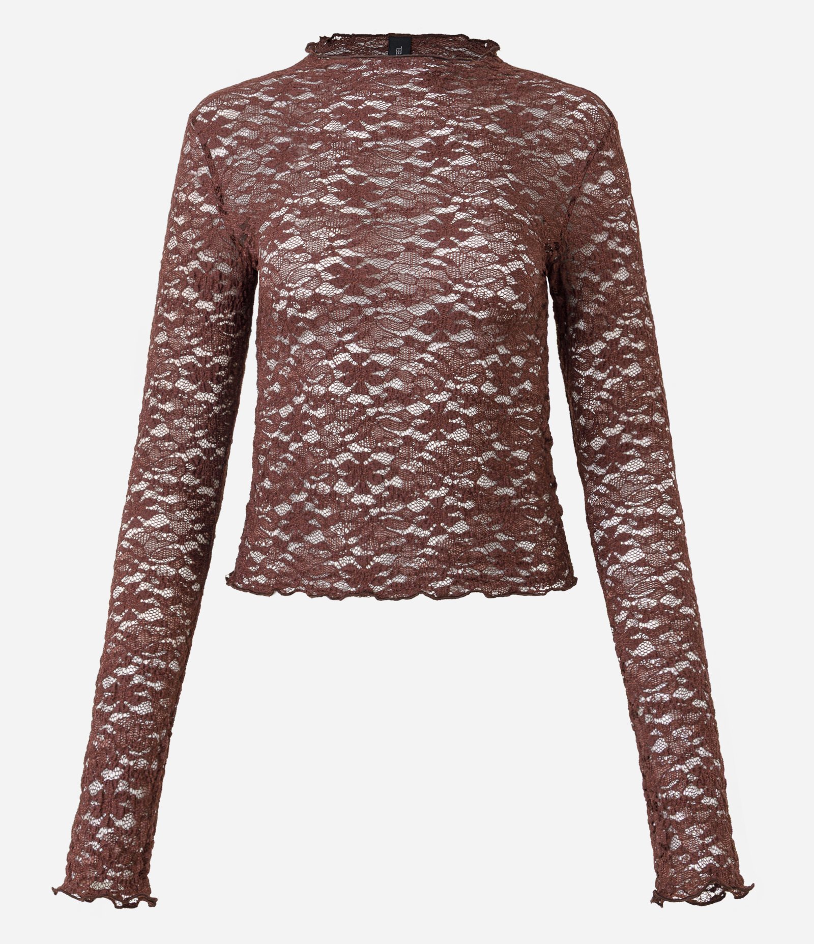 Blusa Manga Longa em Renda Texturizada Marrom 4