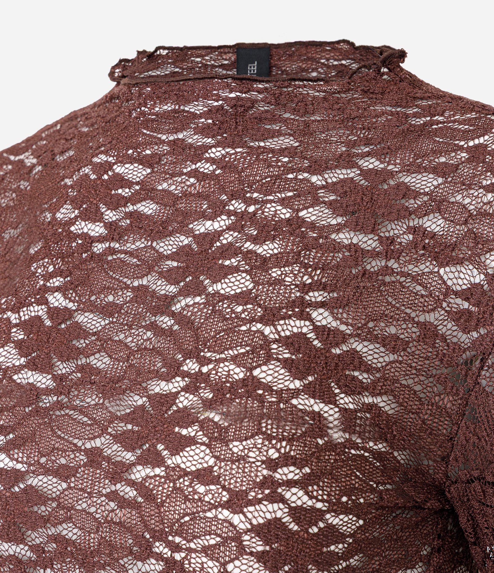 Blusa Manga Longa em Renda Texturizada Marrom 5