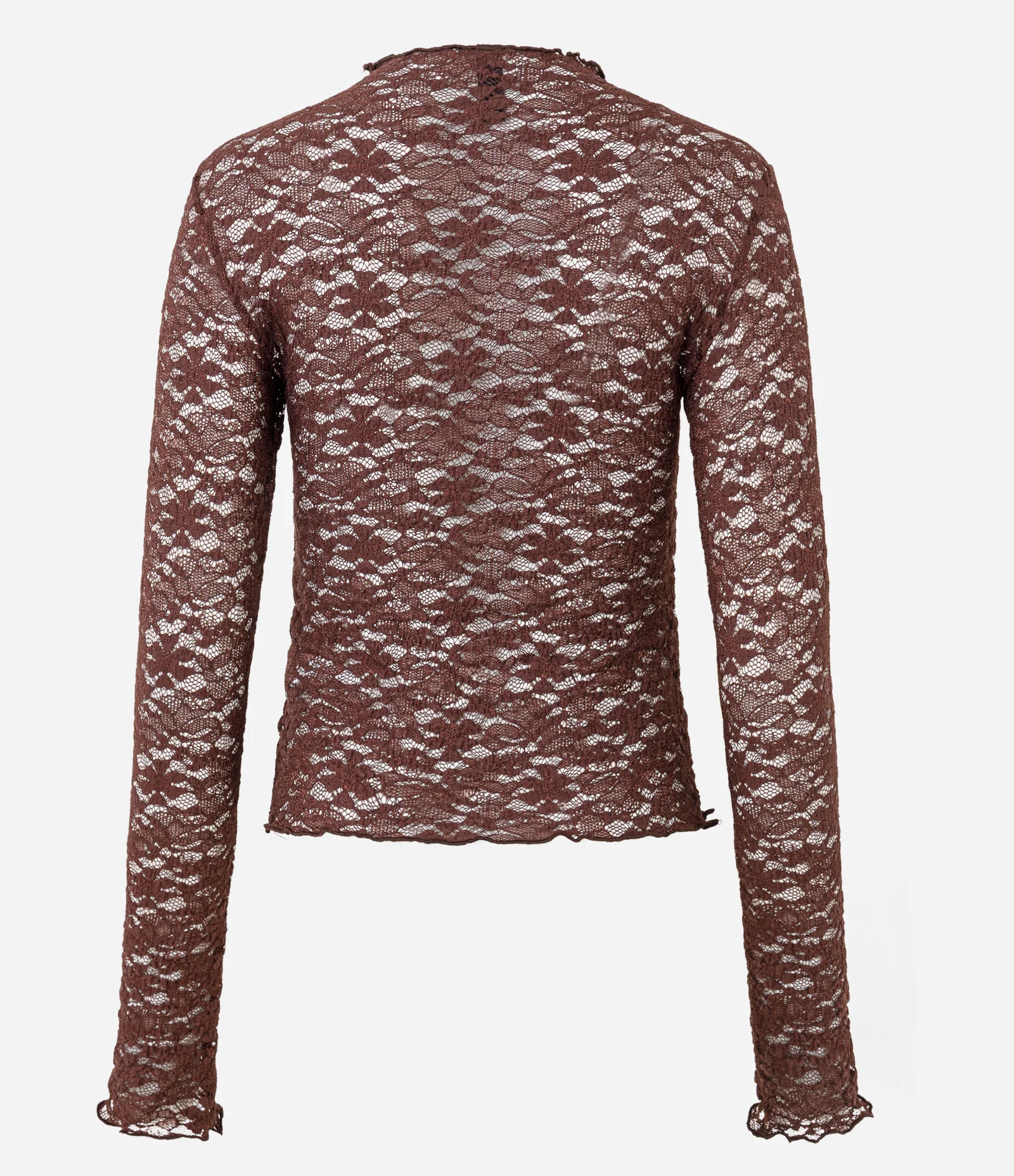 Blusa Manga Longa em Renda Texturizada Marrom 6