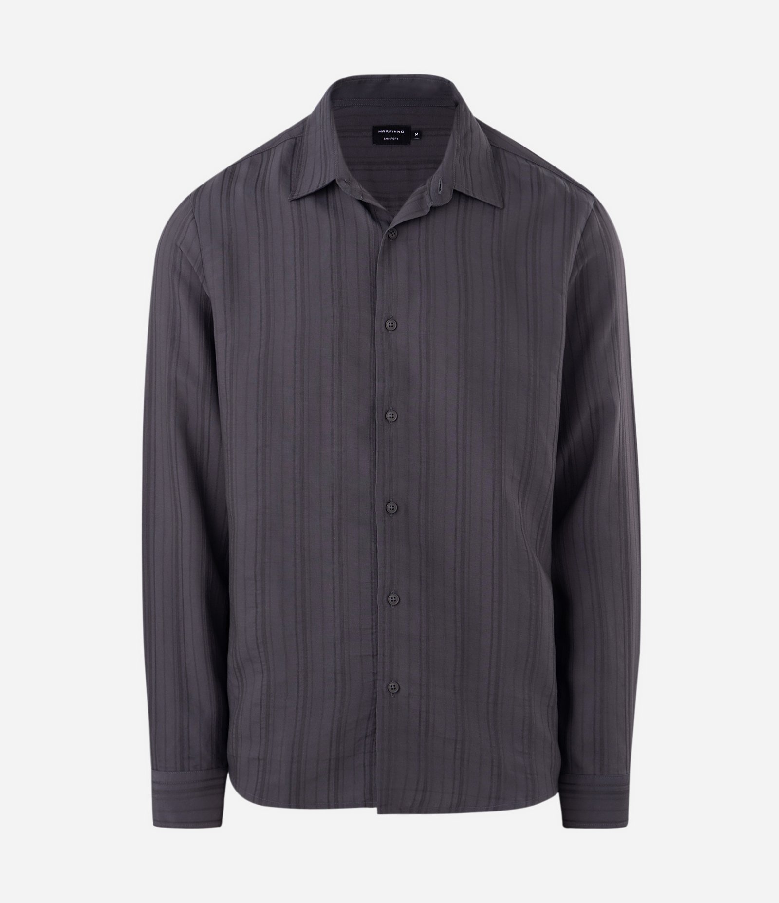 Camisa Comfort Modal Listrada Texturizada Cinza 5