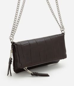 Bolsa em PU Texturizado com Zíper Lateral e Alça Corrente