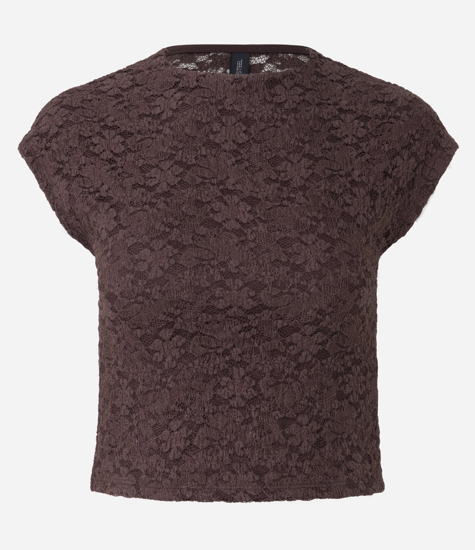 Blusa em Renda com Textura Vazada nas Costas Marrom 5