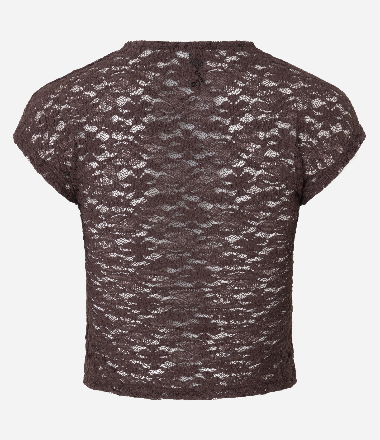 Blusa em Renda com Textura Vazada nas Costas Marrom 7