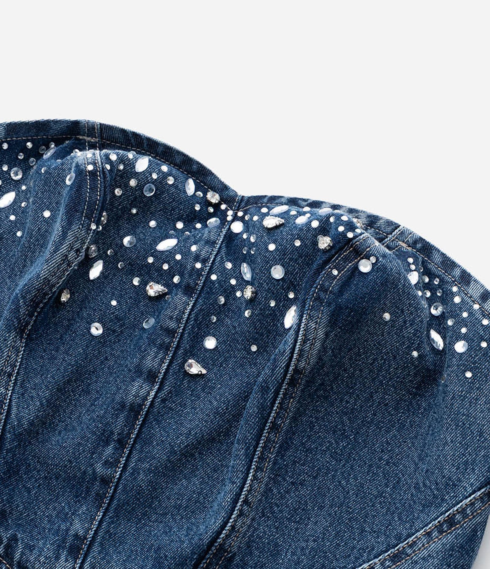 Top Jeans Tomara que Caia com Brilhos Curve & Plus Size Azul 6