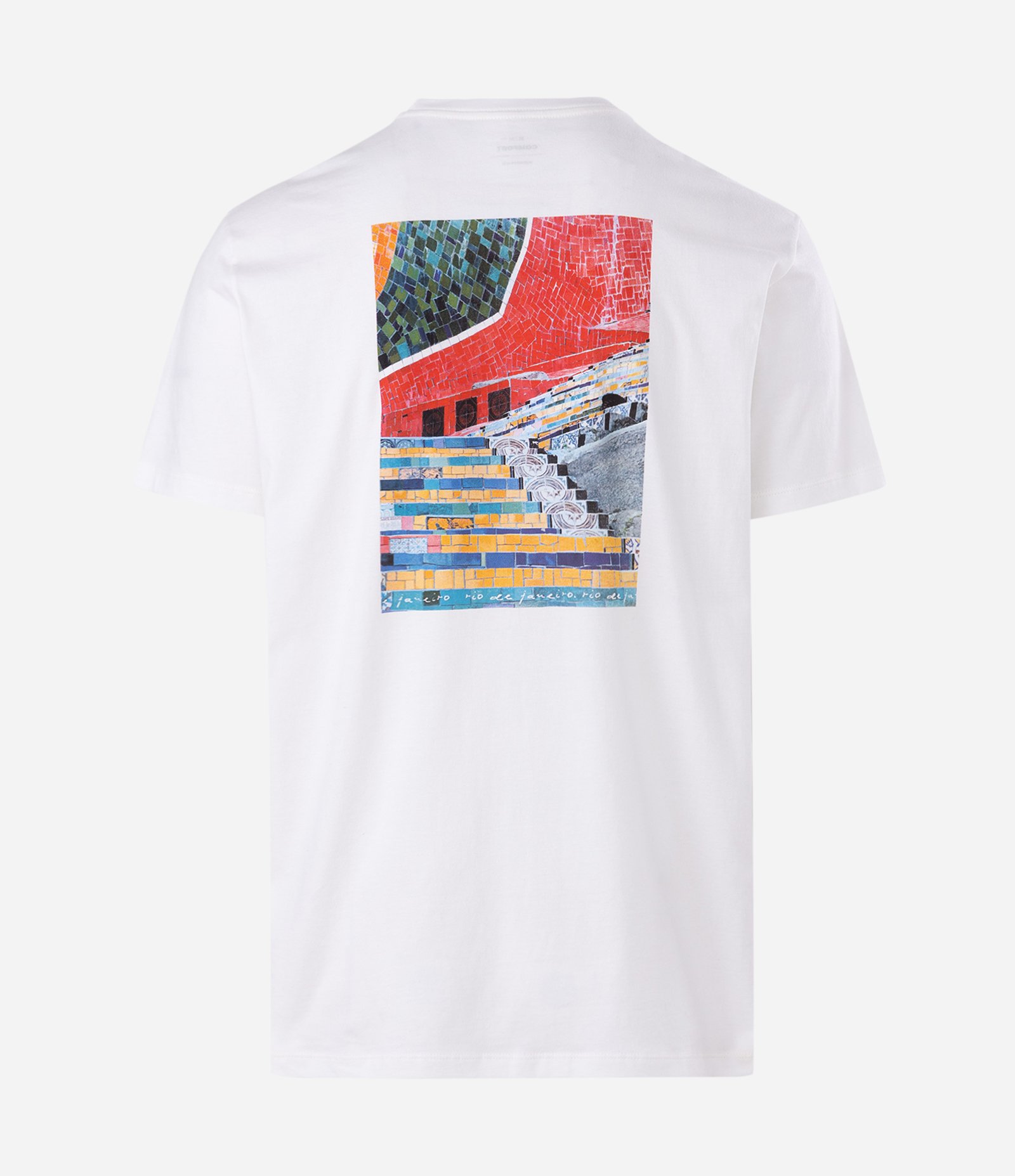 Camiseta em Algodão com Estampa Escadaria Selarón Branco 6