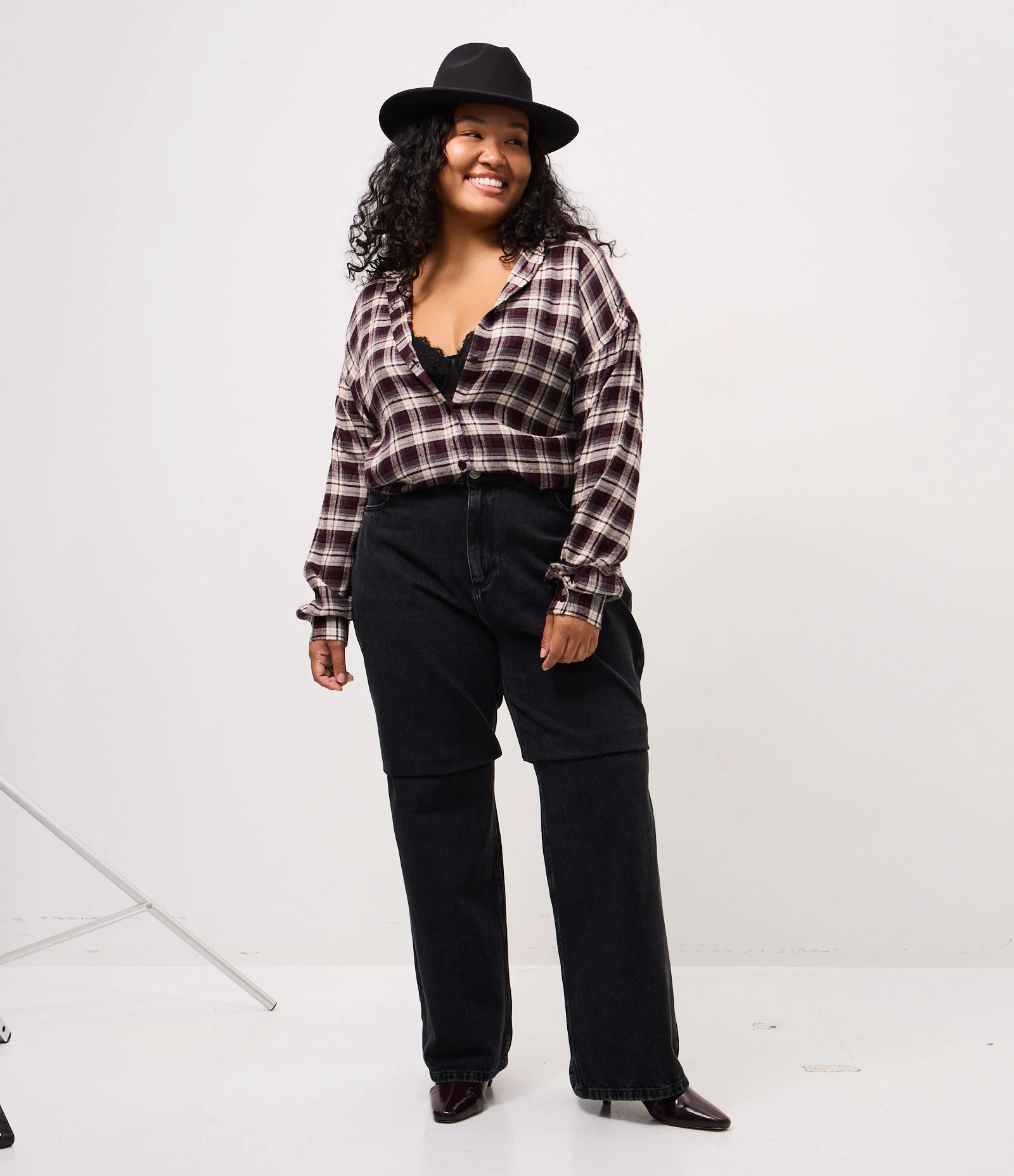 Camisa Xadrez Fio Tinto Manga Longa Curve & Plus Size Marrom 2