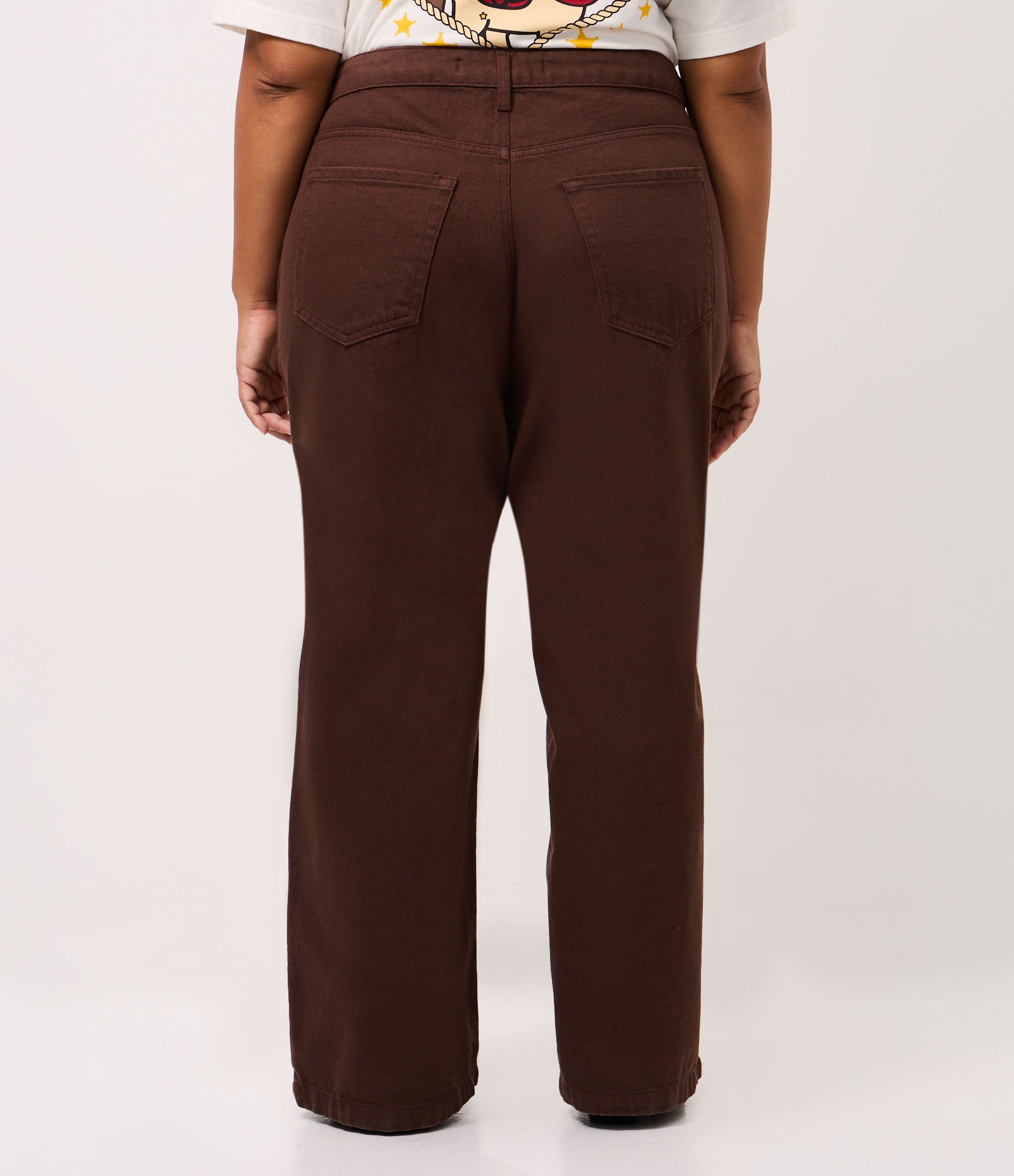 Calça  Wide Leg em Sarja com Elástico Interno Curve & Plus Size Marrom 5