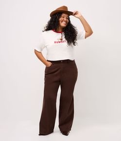 Calça  Wide Leg em Sarja com Elástico Interno Curve & Plus Size