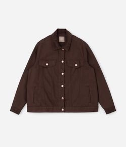 Jaqueta Trucker em Sarja com Gola de Veludo Curve & Plus Size