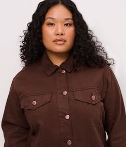 Jaqueta Trucker em Sarja com Gola de Veludo Curve & Plus Size
