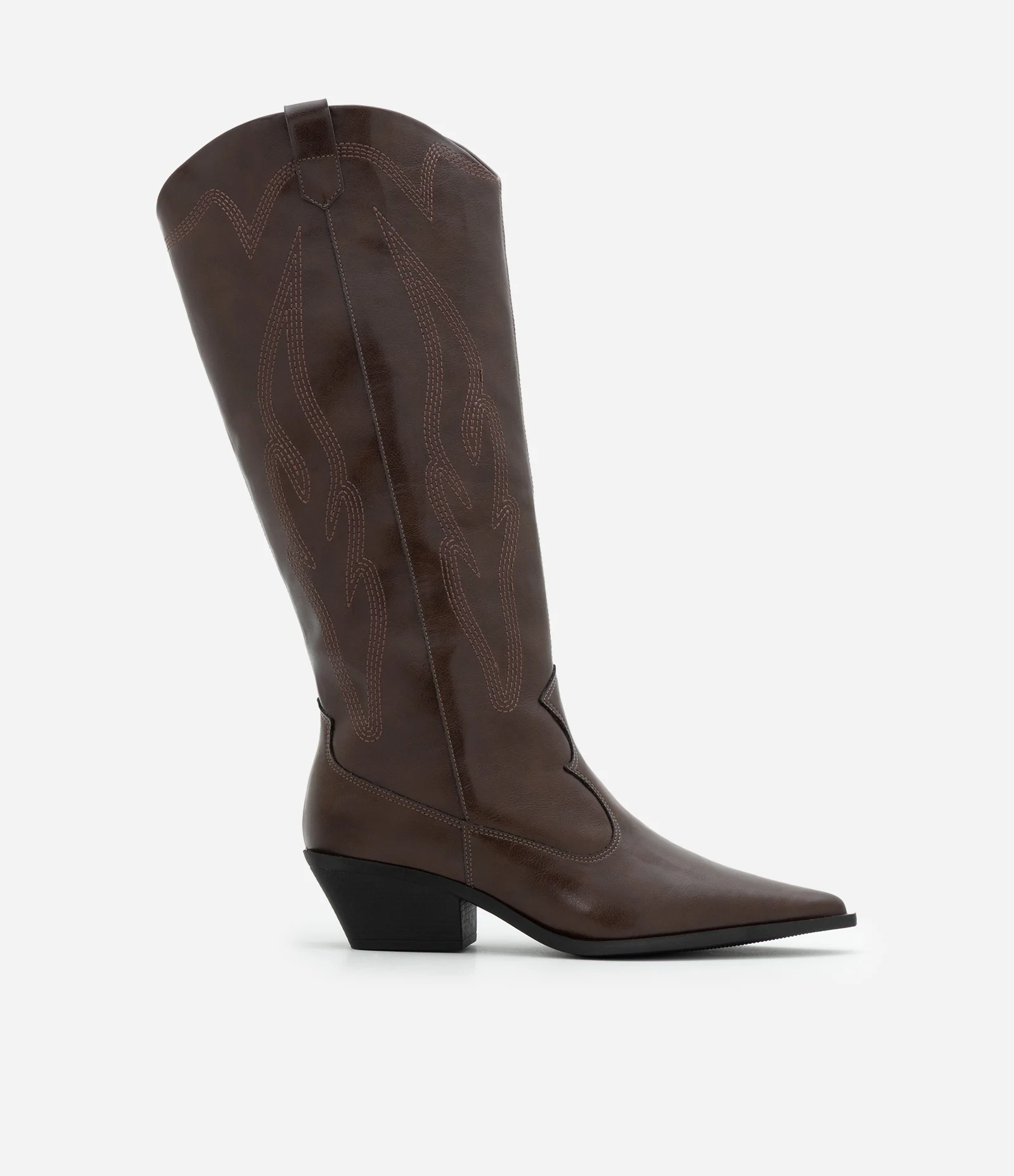 Bota Western Cano Longo em PU com Bordados Marrom 1