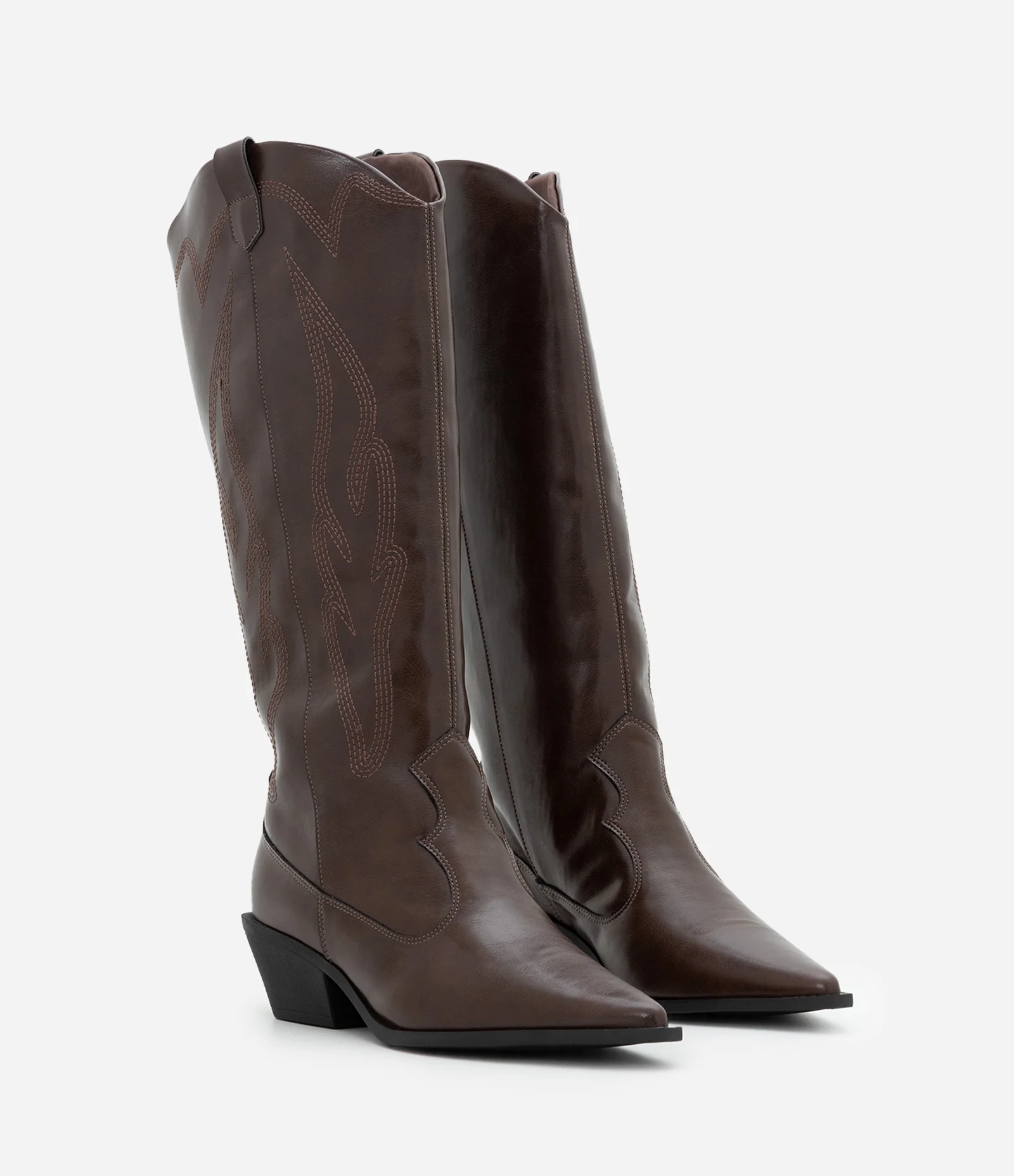 Bota Western Cano Longo em PU com Bordados Marrom 2