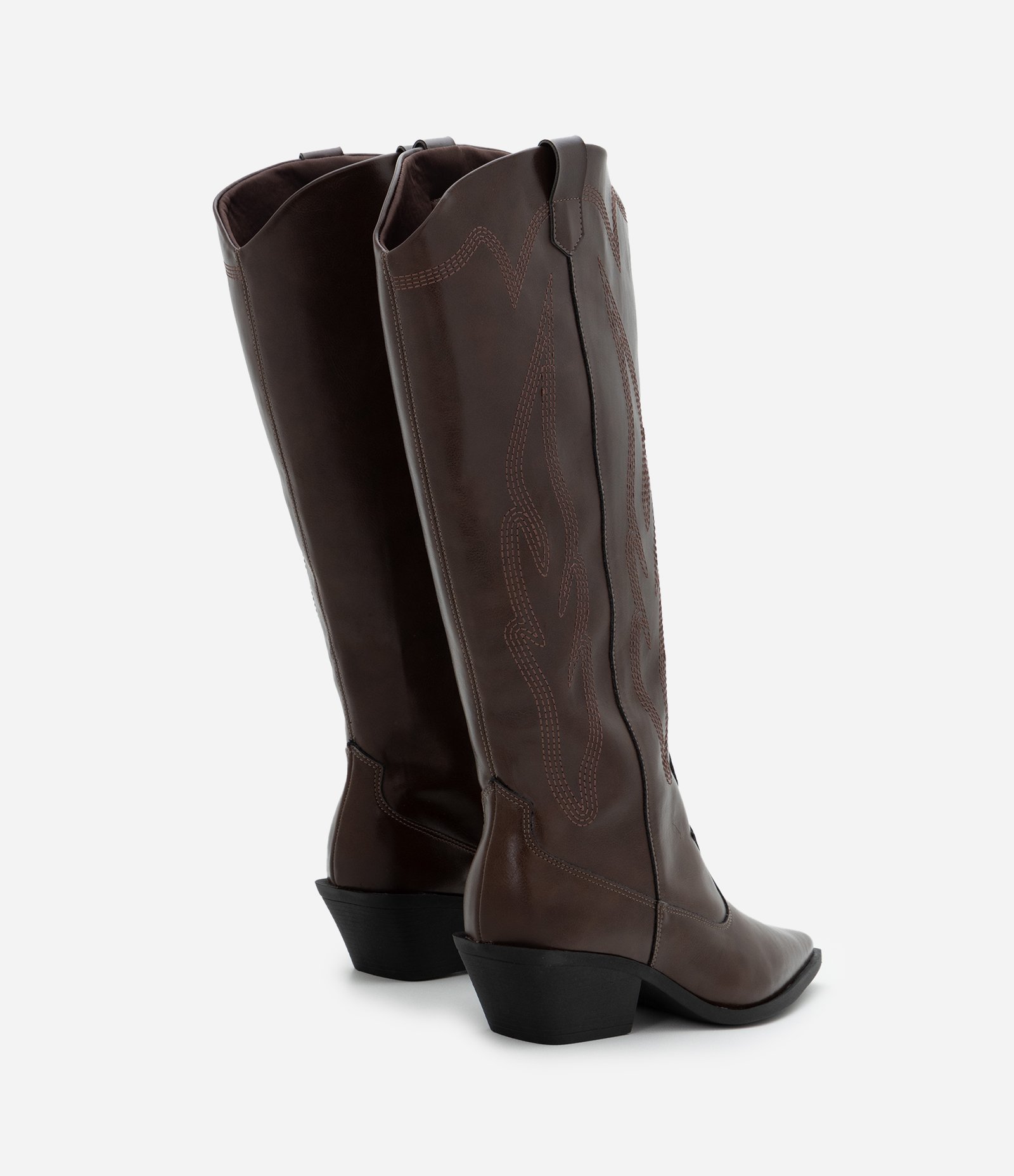 Bota Western Cano Longo em PU com Bordados Marrom 3