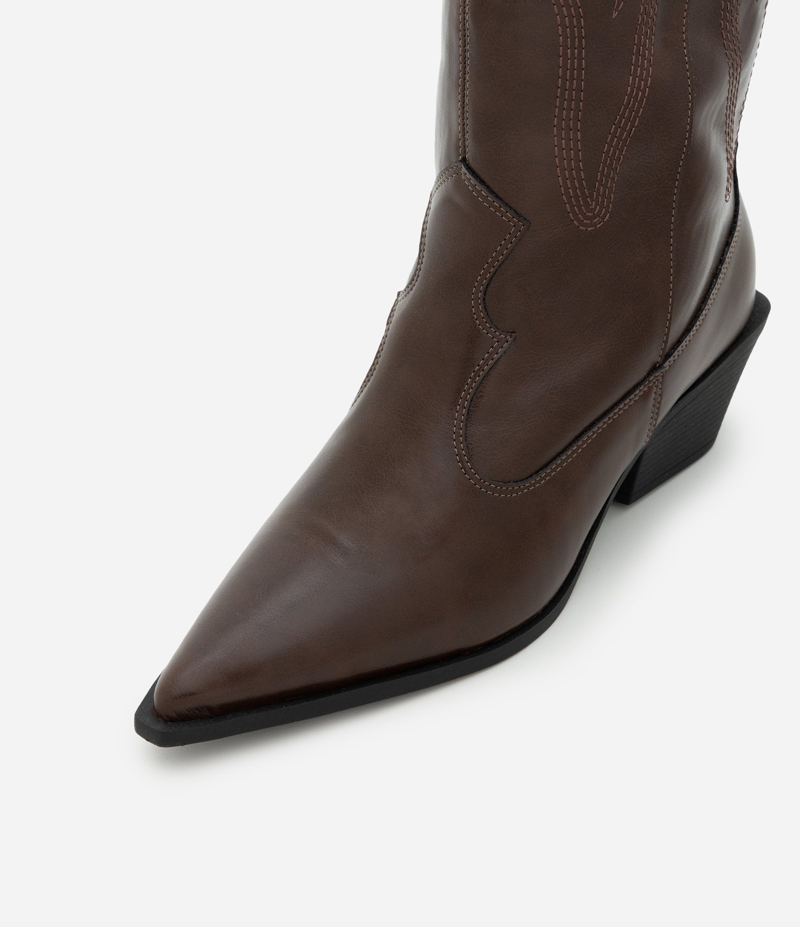 Bota Western Cano Longo em PU com Bordados Marrom 5