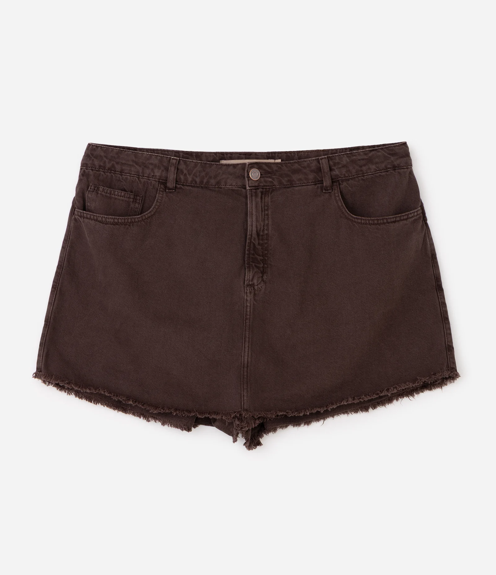 Short Saia em Sarja com Barra a Fio Curve & Plus Size Marrom 1